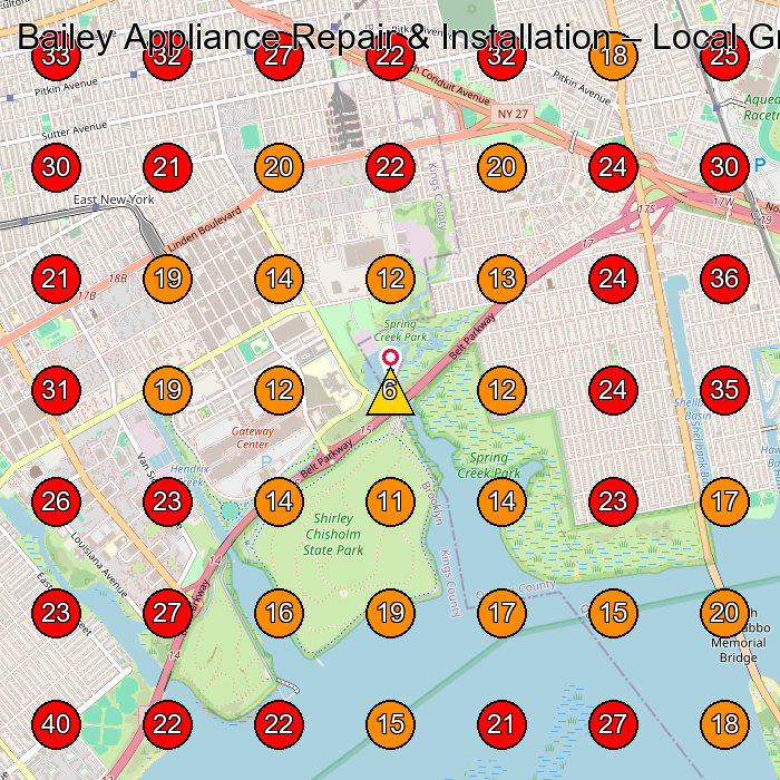 Bailey Appliance Repair & Installation GeoGrid visibility map for Appliance Repair Service in Brooklyn